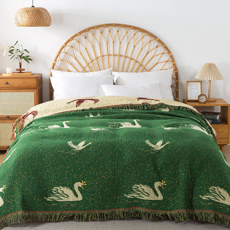 Decorative Green Swan Bedspread