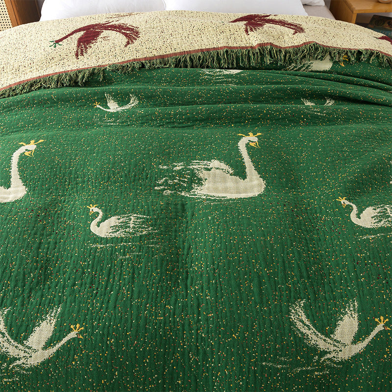 Decorative Green Swan Bedspread